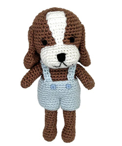 Dog Bamboo Crochet Rattle in Blue