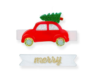 Merry Christmas Buggie Red Alligator Clips