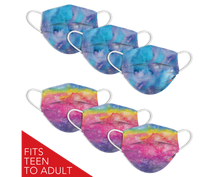 6 pack face mask/tween/adult, rainbow and blue