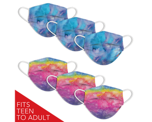 6 pack face mask/tween/adult, rainbow and blue
