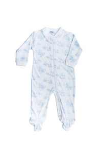 Blue Toile Zipper Footie