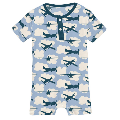 Short Sleeve Airplanes Henley Romper