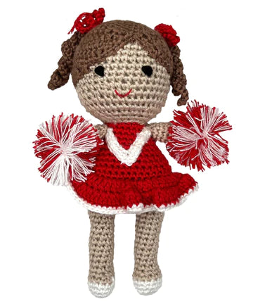 Cheerleader Bamboo Crochet Rattle - Red & White