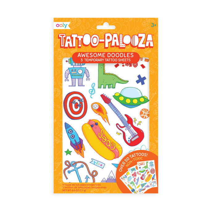 tattoo-palooza temporary tattoos - awesome doodles - 3 sheets