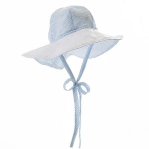 Sawyer Sun Hat Breakers Blue Seersucker with Worth Avenue White