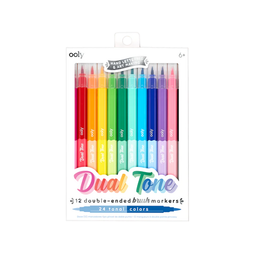 dual tone double ended brush marker - set of 12/24 colors