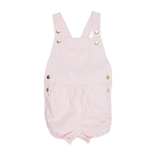 Channing Choo Choo Overalls Palm Beach Pink & Worth Avenue White Stripe With Heart Applique