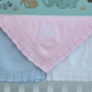 Pink Cotton Jersey Baby Blanket w/ Scallop Border