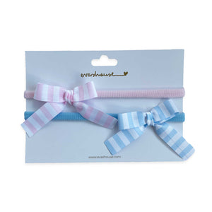 Small Grosgrain Stripes Bows, Baby Pink + Baby Blue
