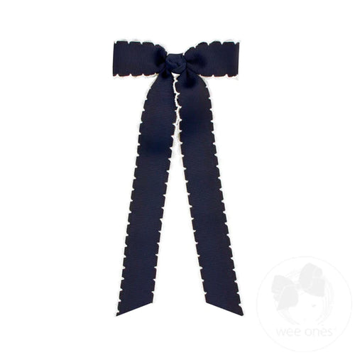Mini Moonstitch Longtail Bow Navy w/white