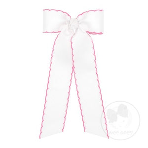 Medium Moonstitch Longtail Bow White w/hot pink