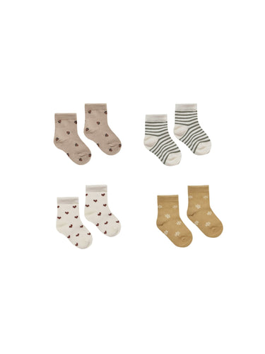 Printed Socks -fern stripe, acorns, hearts, daisy