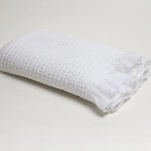 White Stonewashed Puckered Blanket w/ Ruffle