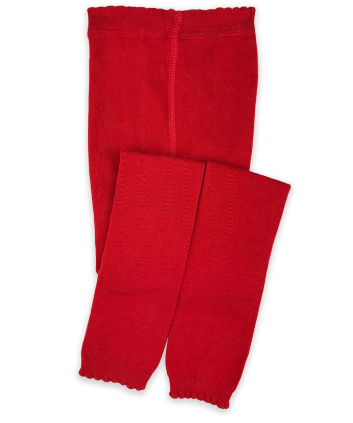 Jefferies Socks Scalloped Pima Cotton Footless Tights, Red