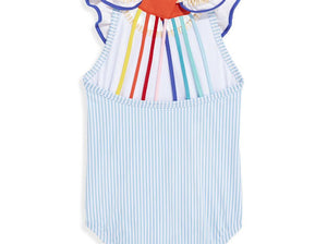 Lainey Bathing Suit, Blue Stripe w/ Rainbow