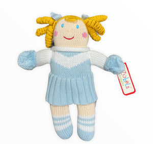 Cheerleader Knit Doll - Light blue and white