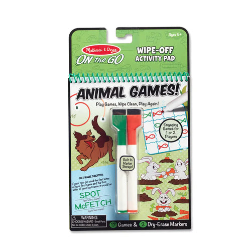 Animal Games Wipe-Off Activity Pad – On the Go Travel Activity