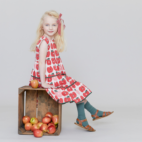 Girls Peachy Dress, Apple Stamp