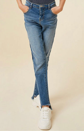 Stone wash frayed ankle jeans