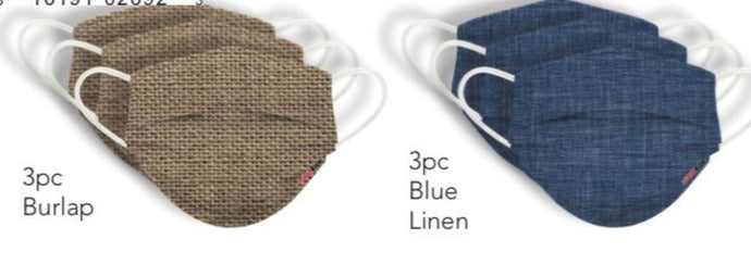 Adult 6pk disposable Mask Burlap/Blue Linen