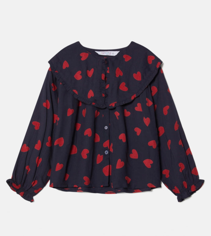 Heart Print blouse with Peter Pan collar