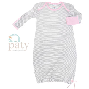 Grey w/ Pink Rib Knit Lap Shoulder Gown