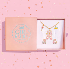 Charming Whimsy Necklace and Earring Gift Set- Ballet Shoes
