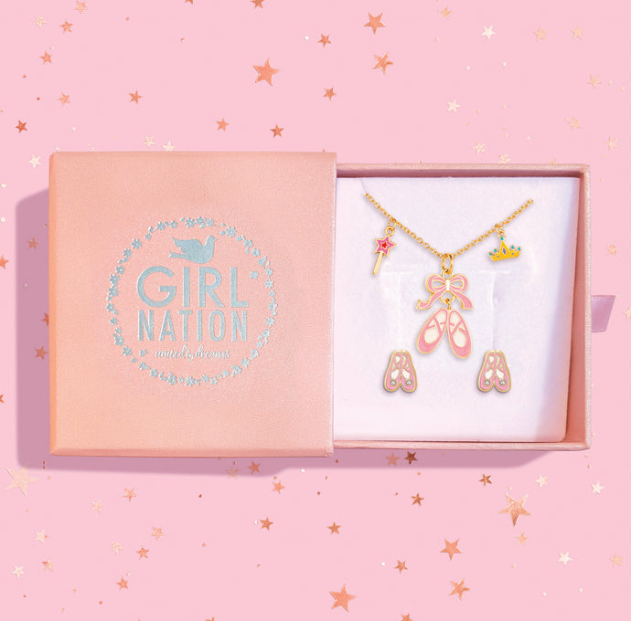 Charming Whimsy Necklace and Earring Gift Set- Ballet Shoes