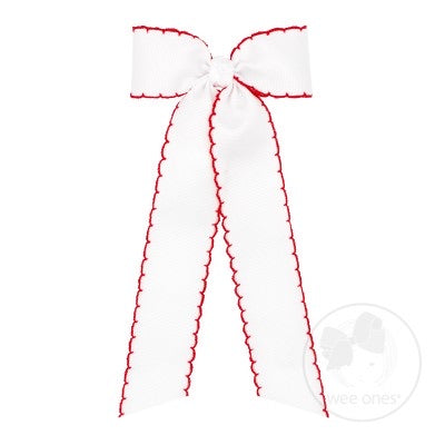 Medium Moonstitch Longtail Bow White w/ Red Trim