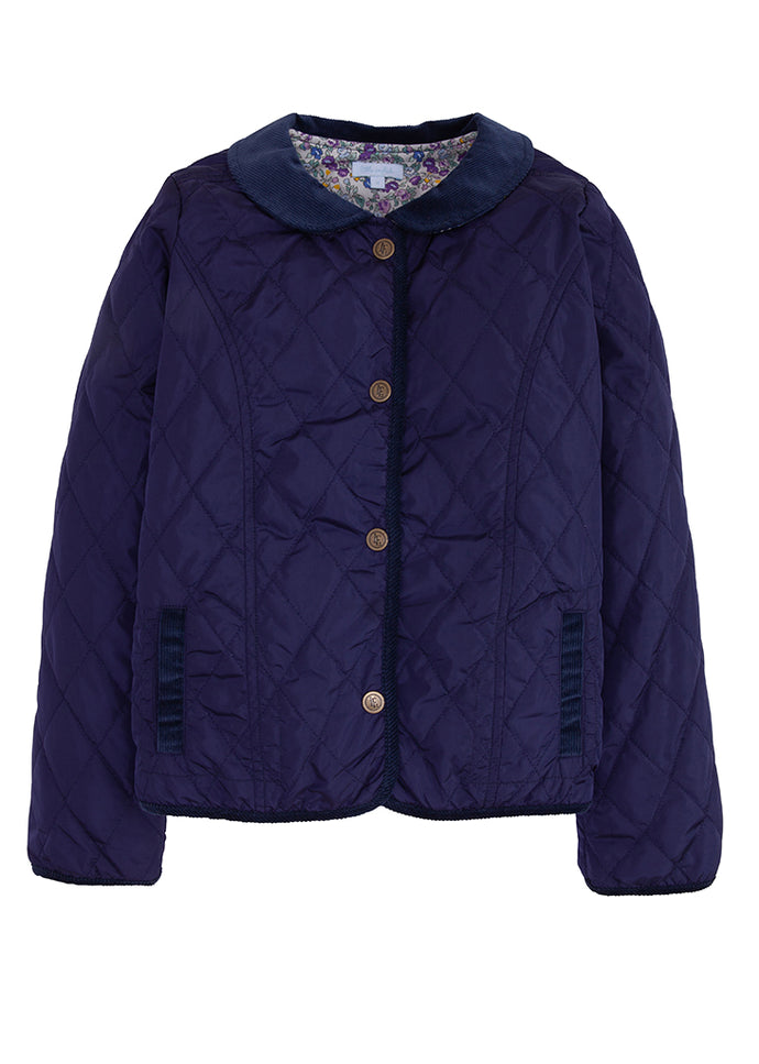 Girls Classic Quilted Jacket, Navy