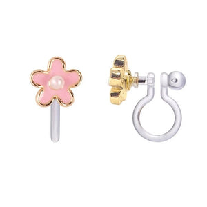 Clip-On Pink Fancy Flower Earrings