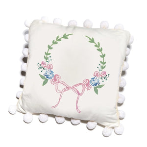 Wreath Pillow with Pink Bow