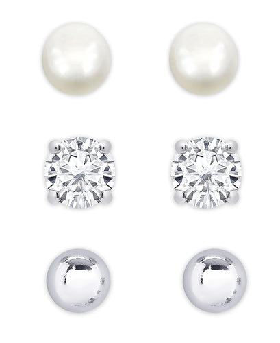 Freshwater Pearl & CZ Stud Set in Sterling Silver