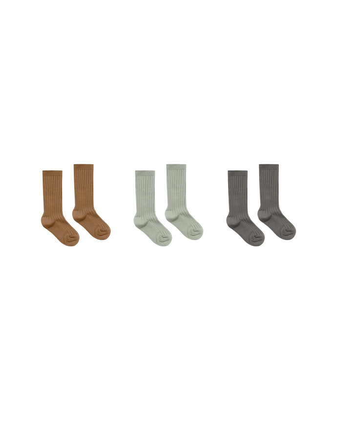 Solid Ribbed Socks, rust-agave-charcoal