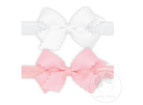 Mini Scallop Bow on Band, white/light pink(9972-1)