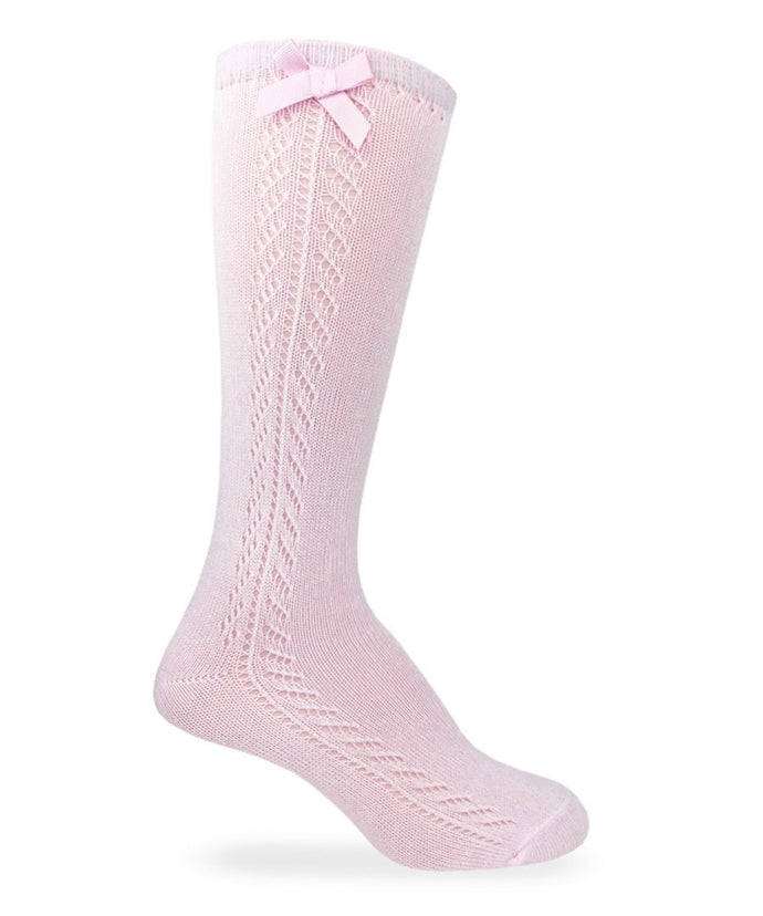 1650 Pointelle Bow Knee High Socks, Pink