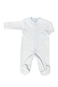 Milano Baby Footie, blue picot trim