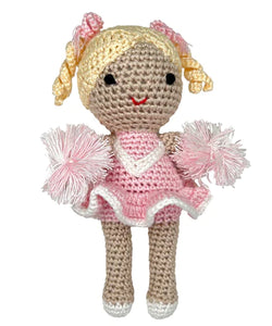 Cheerleader Bamboo Crochet Rattle - Pink & White