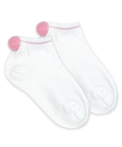 2208 Pom Pom Ankle Sock, White/Pink