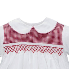 Red Mini Gingham boy Bubble with Smocking