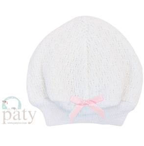 White Beanie Cap with Color Bow