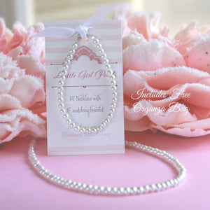Little Girl Pearls Set with Organza Bag, 6" bracelet and 14" Necklace
