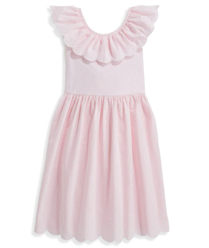 Sloane Scalloped Dress, Pink Seersucker